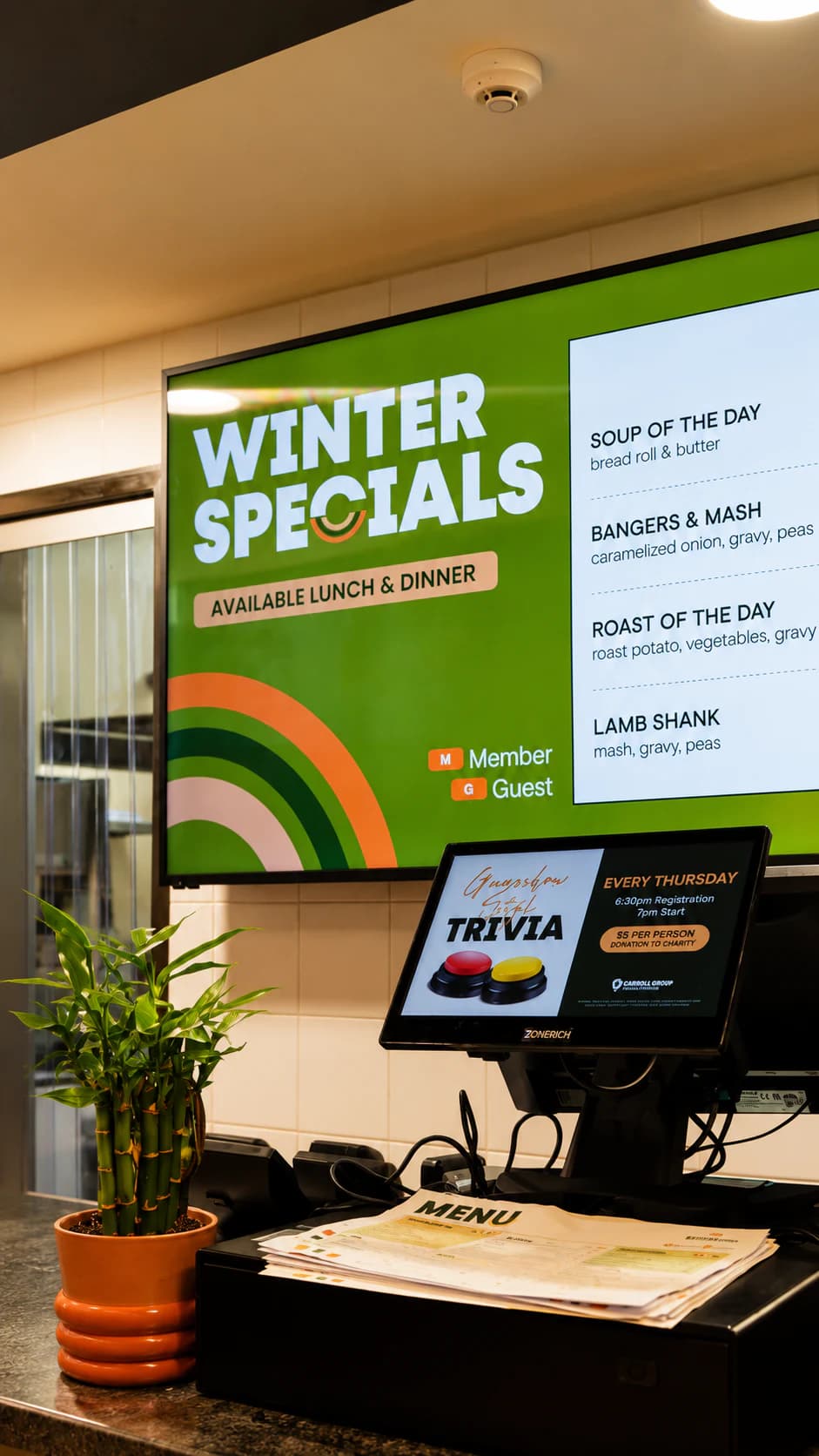 Winter specials displayed at the Bridges Hill Bistro counter
