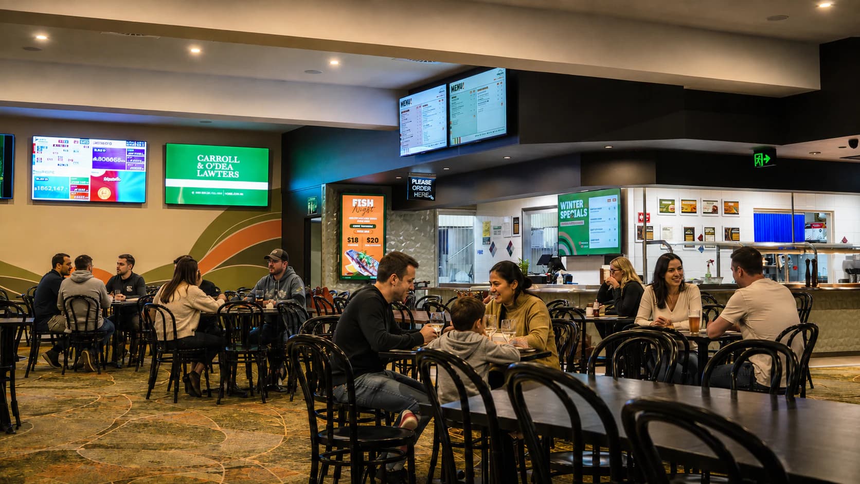 The dining room and service counter inside Bridges Hill Bistro